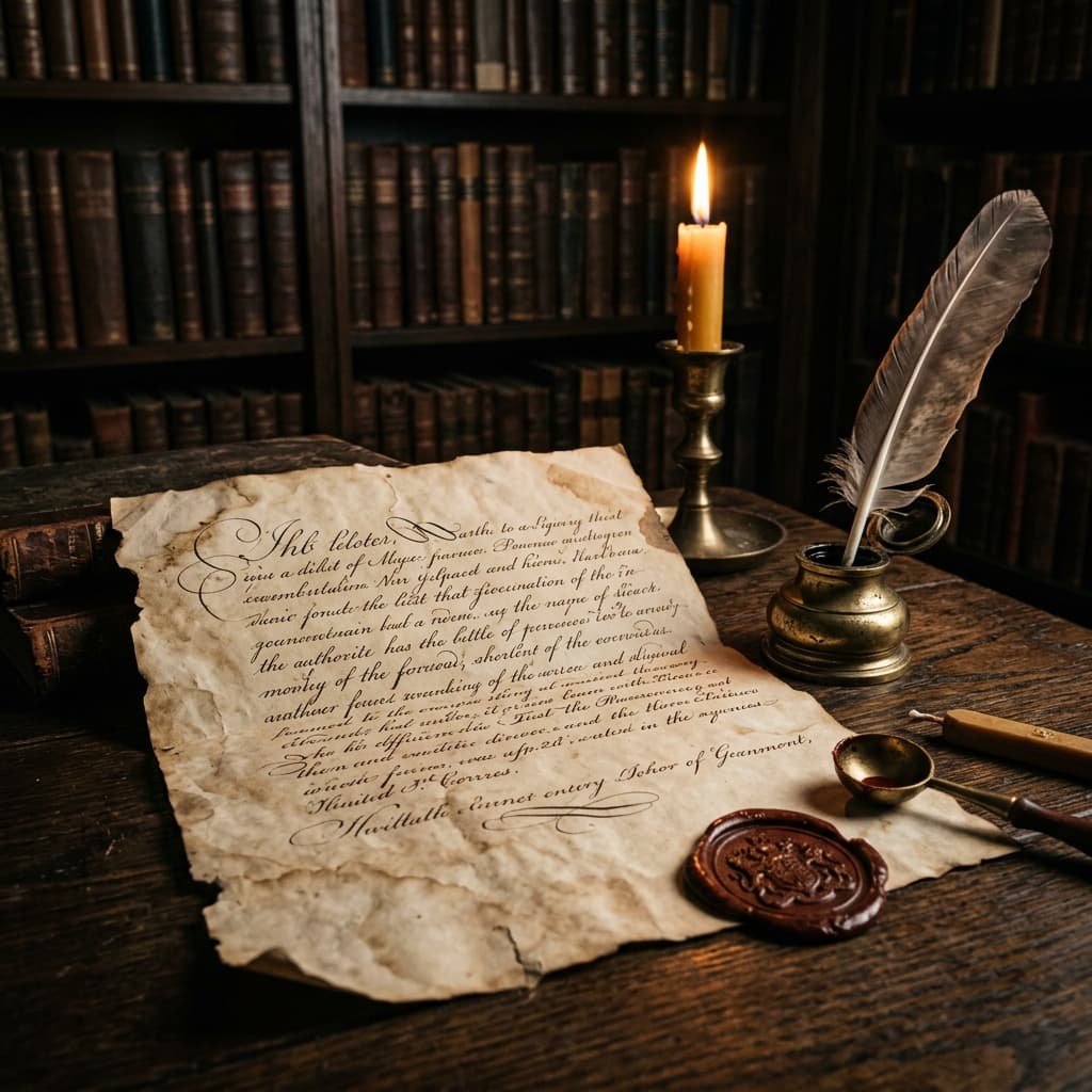 Historical document with quill and ink